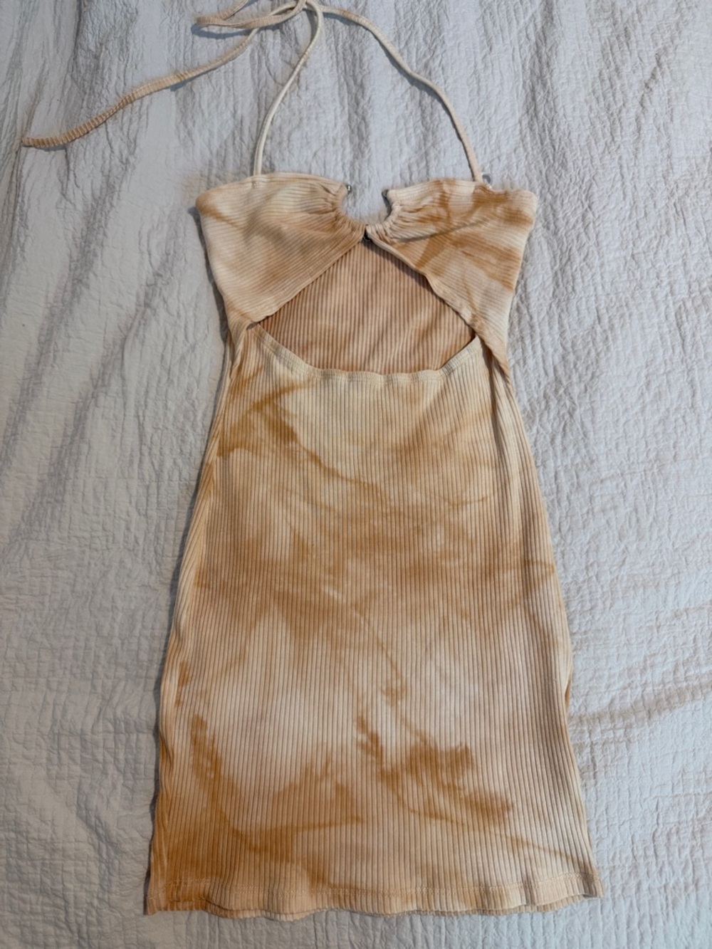 SHEIN Beige Tie-Dye One-Shoulder Cutout Ribbed Dress